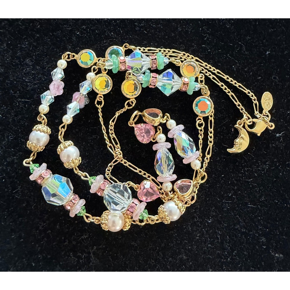 Kirk's Folly 36" Chain Necklace Crystal & Pearl Pink Green